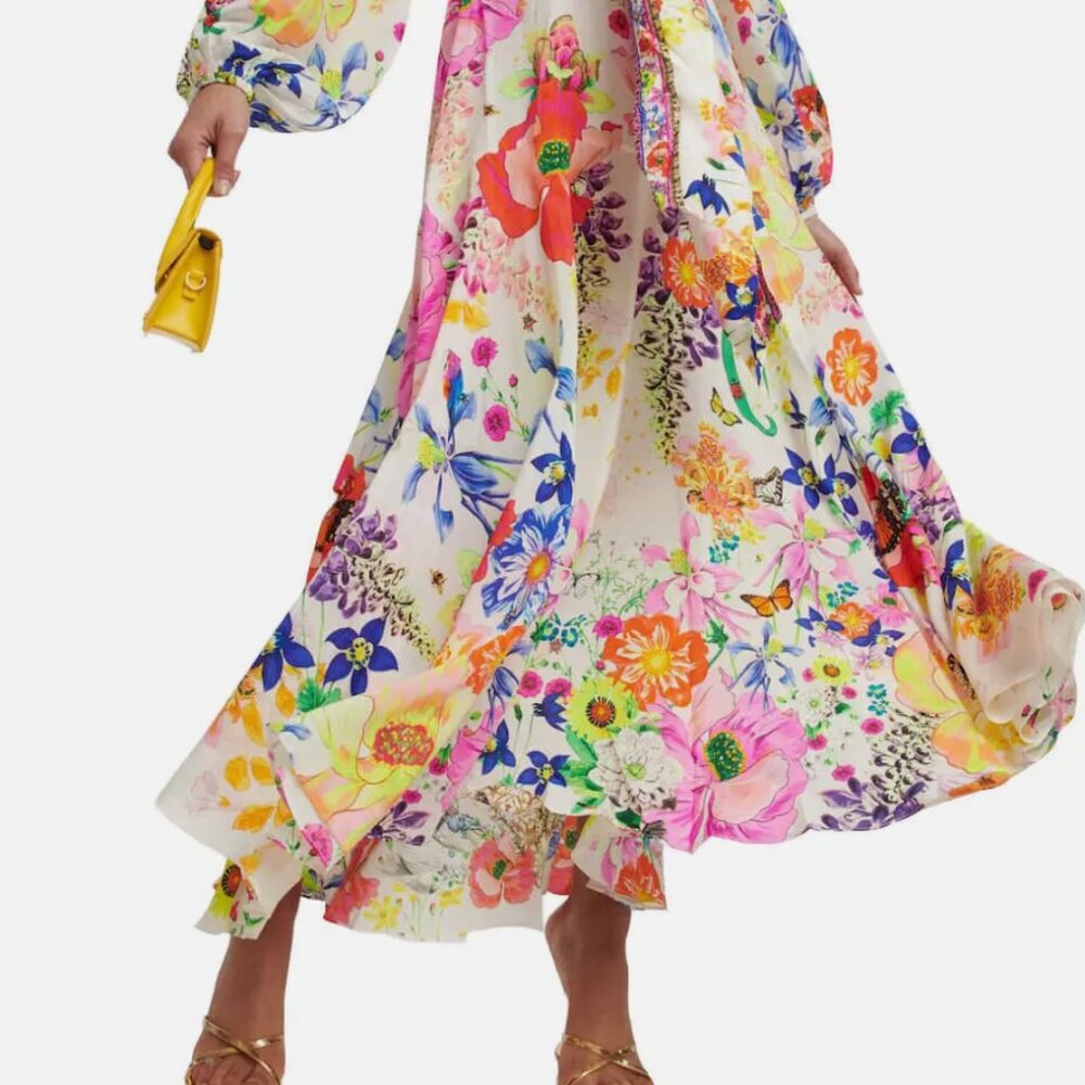 Camilla Fairy Gang Silk V-Neck Floral Long Sleeve Maxi Dress XS!! Ideal